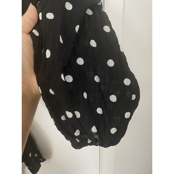 Kaylee Collection Black Polkadot Off Shoulder Long Sleeves Tube Top Tie Front S - Picture 10 of 10